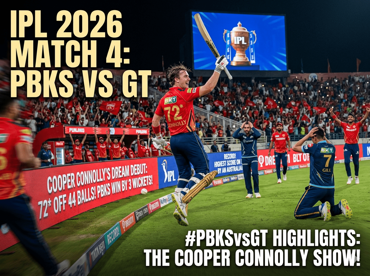 PBKS vs GT IPL 2026"PBKS vs GT Highlights: Cooper Connolly's 72* Powers Punjab to Thrilling 3-Wicket Win"