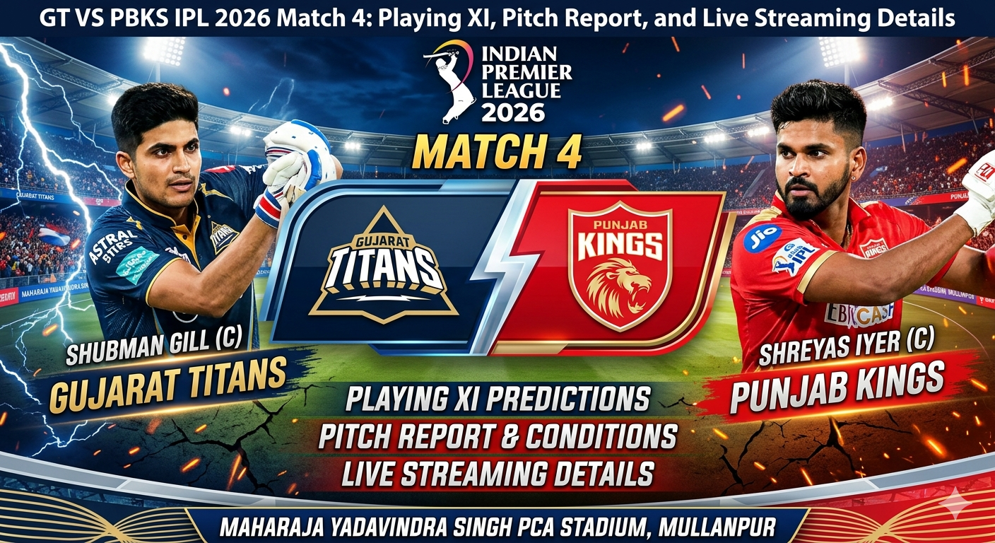 GT VS PBKS IPL 2026 Match 4: Playing XI, Pitch Report
