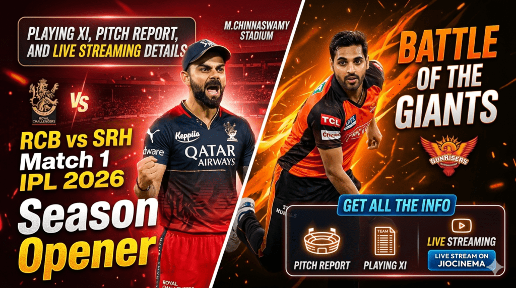 RCB vs SRH IPL 2026, Pitch report, playing 11